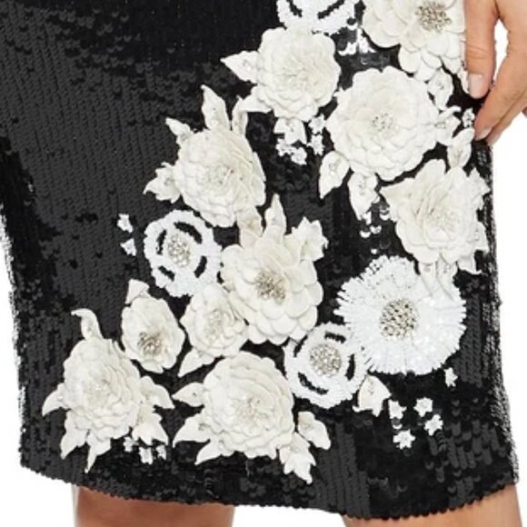 Alice+Olivia FRANCIE Asymmetric Floral Appliques Sequin Embellished Fitted Dress - Picture 11 of 16